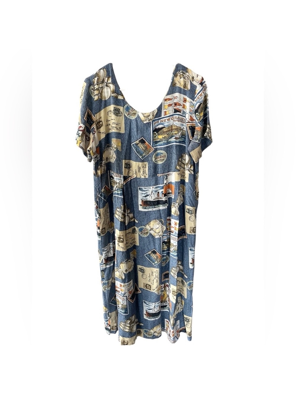 Vintage Reyn Spooner Travel Postcard Maxi Dress Size Medium